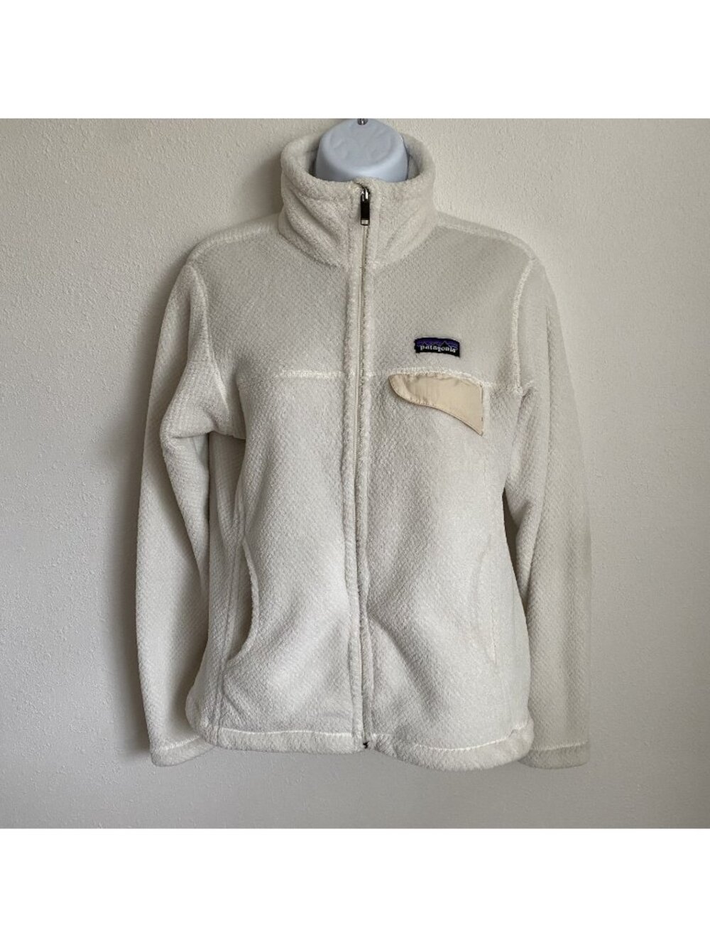Patagonia Womens Small Fleece Jacket White Biege Full Zip Polartec *Read desc*